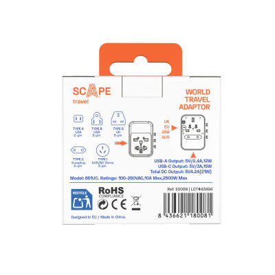 Plug adapter Scape Travel 621UC Plastic