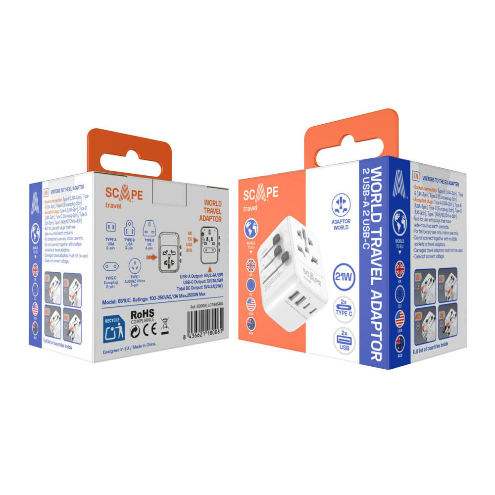 Plug adapter Scape Travel 621UC Plastic