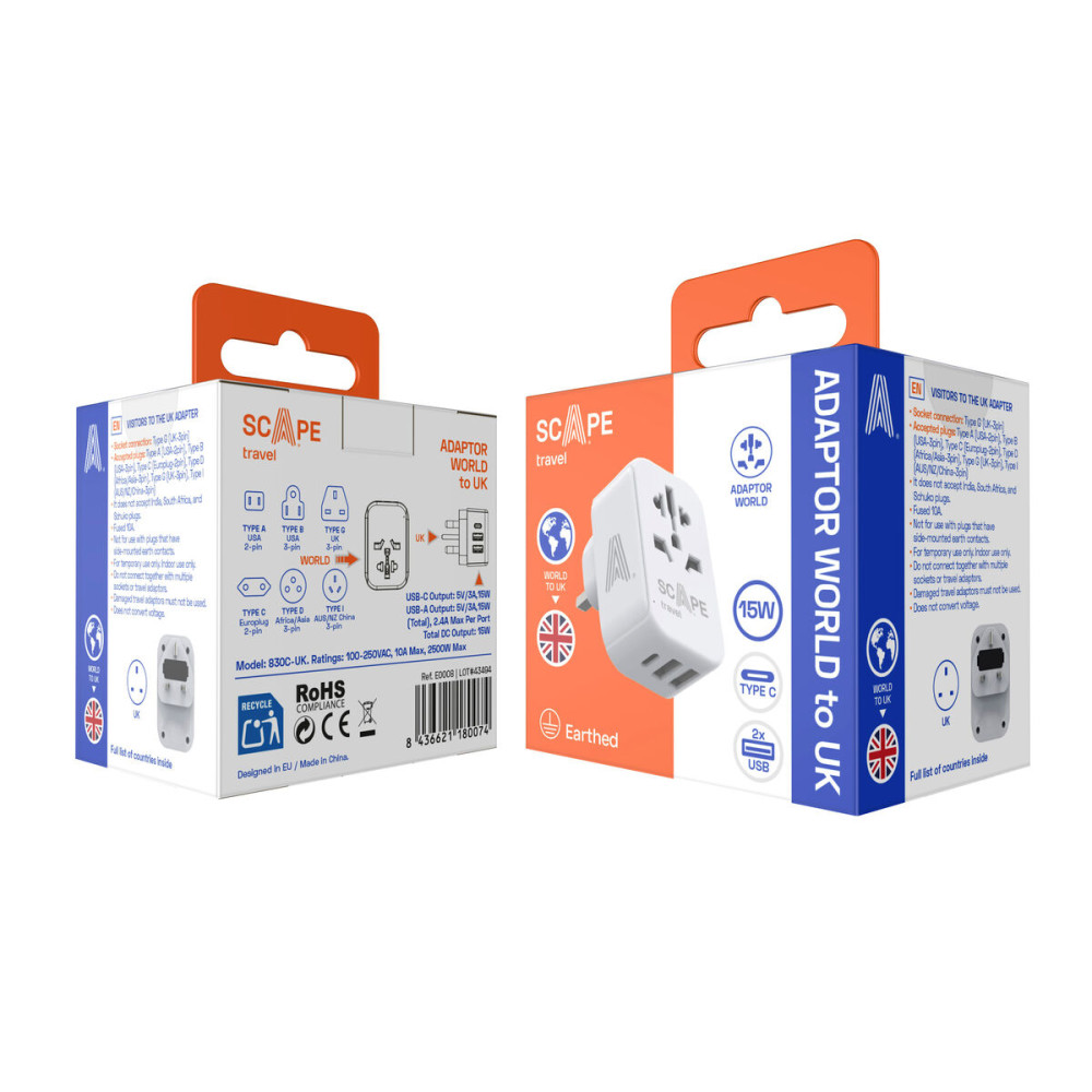 Plug adapter Scape Travel 830C-UK Plastic 150 W
