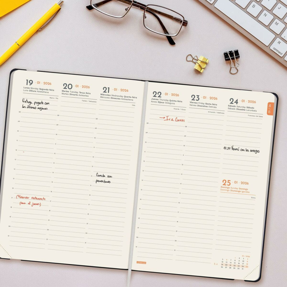 Diary Finocam FLEXI Black A5 14,8 x 21 cm 2026