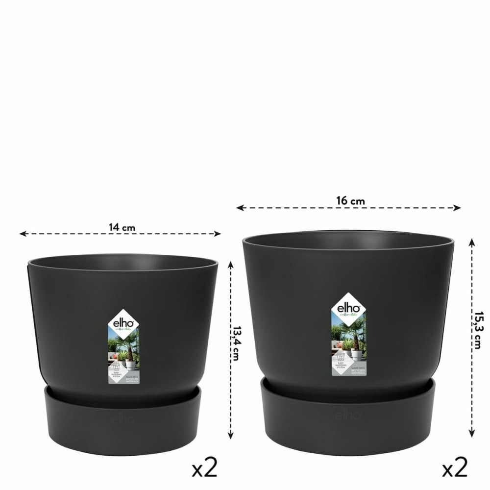 Set of pots Elho Black Plastic Circular 2 Pieces