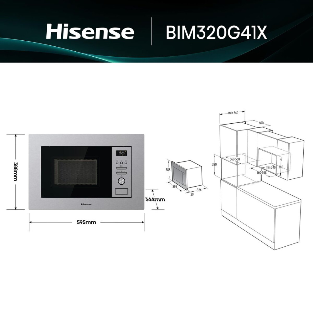 Microwave with Grill Hisense BIM320G41X 800 W 20 L Steel