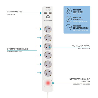 Power Socket - 6 Sockets with Switch TM Electron TMUAD306