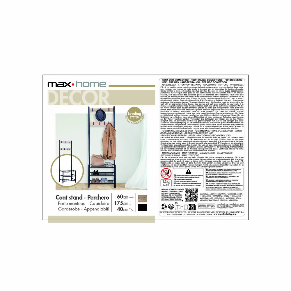 Coat rack with shelf Max Home Black (Refurbished A)