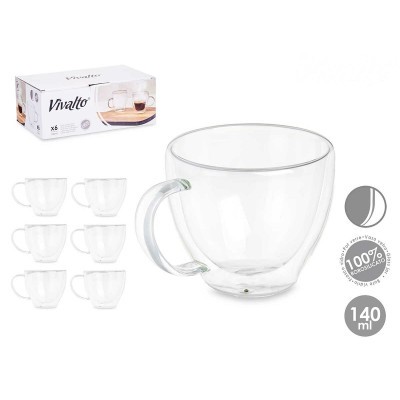 Tea and coffee cup Vivalto Transparent Borosilicate Glass 140 ml (6 Units)