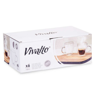 Tea and coffee cup Vivalto Transparent Borosilicate Glass 140 ml (6 Units)