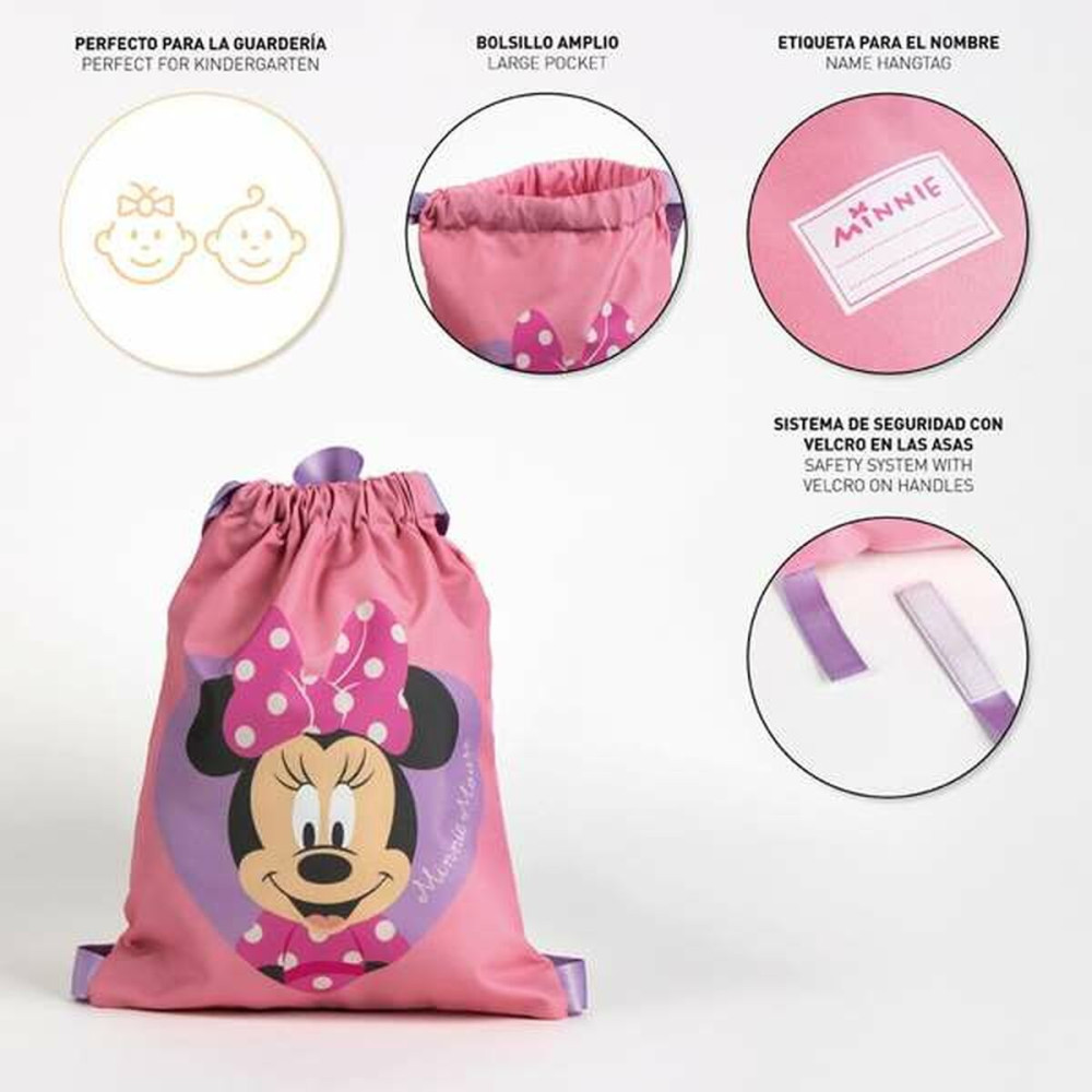 Backpack with Strings Minnie Mouse Pink 27 x 33 cm