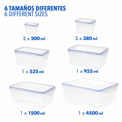 Set of Stackable Hermetically-sealed Kitchen Containers Max Home 27 x 12 x 20 cm 6 Units