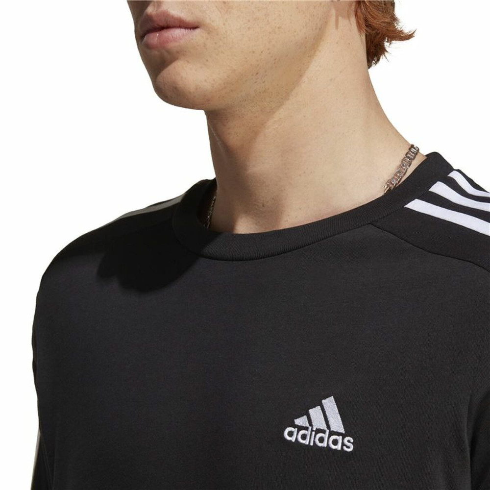 Men’s Short Sleeve T-Shirt Adidas Essentials Single 3 Bandas Black