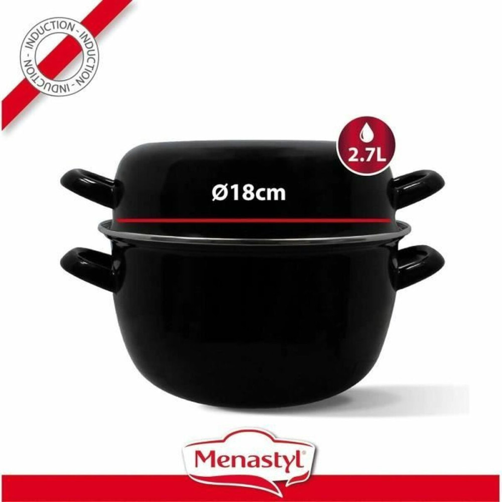 Casserole with Lid Menastyl Black Glazed enamelled steel 2 Pieces