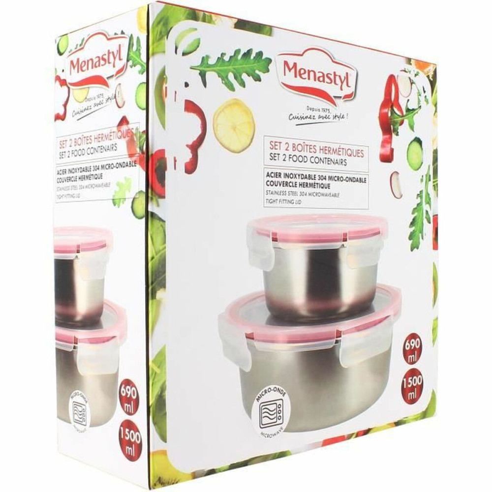 Food Preservation Container Menastyl Silver Circular (2 Units)