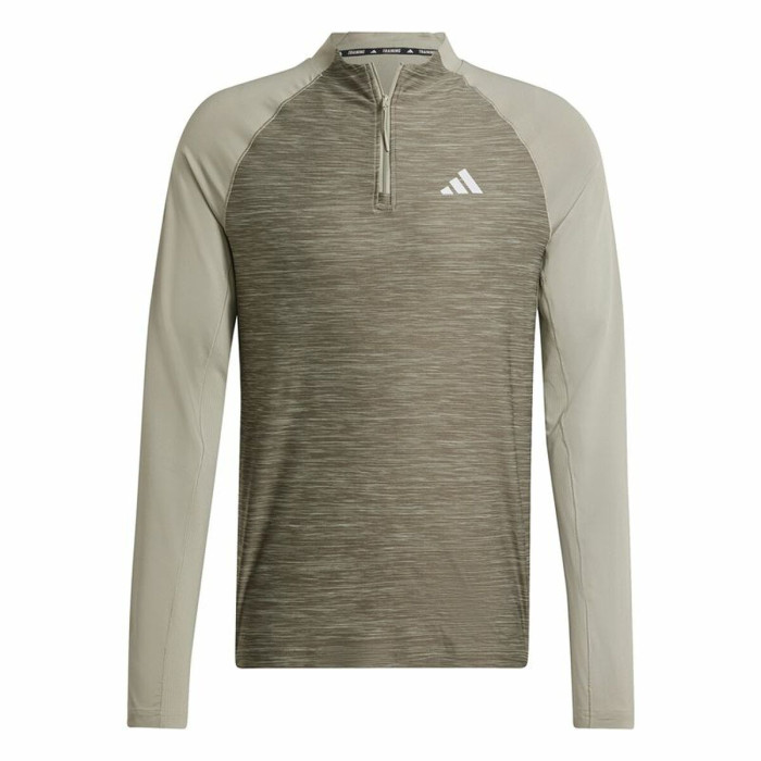 Men’s Long Sleeve T-Shirt Adidas Gym+ 3 Bandas 1/4Zip Brown