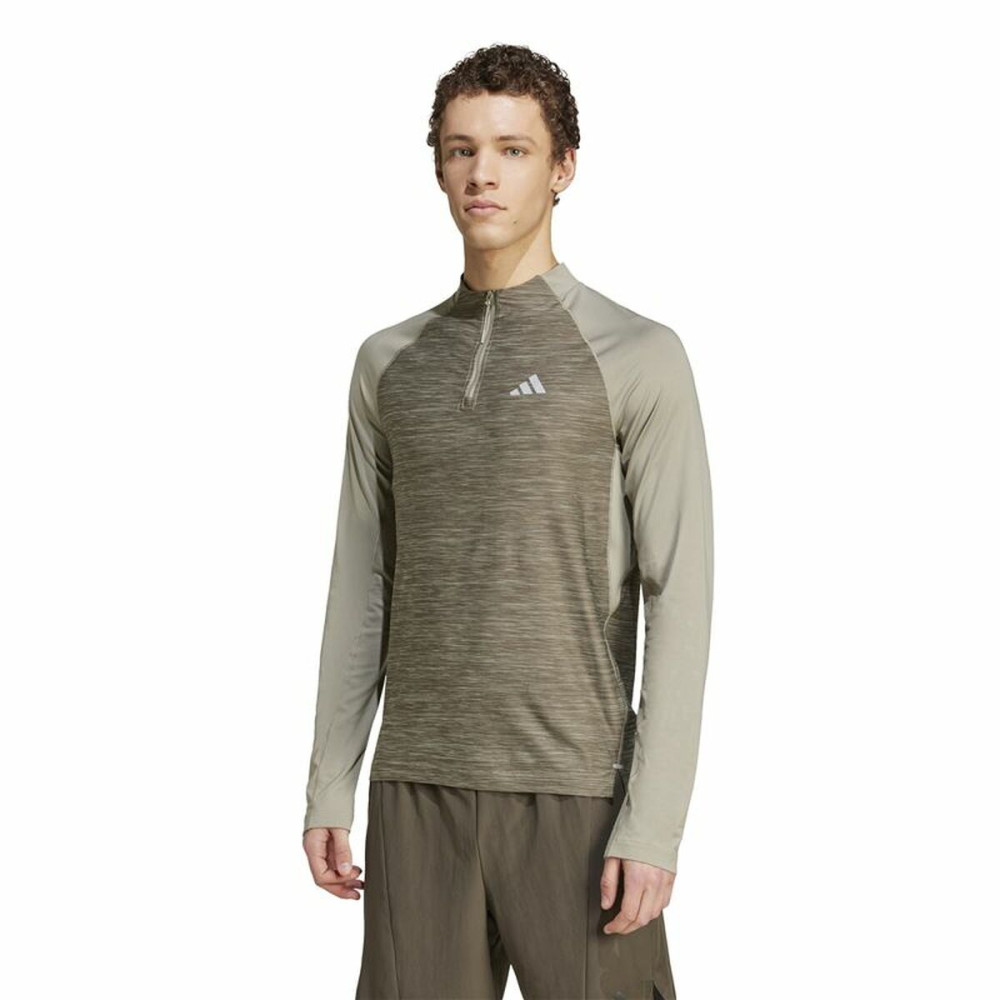 Men’s Long Sleeve T-Shirt Adidas Gym+ 3 Bandas 1/4Zip Brown