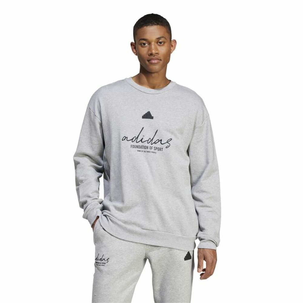 Men’s Sweatshirt without Hood Adidas Brand Love French Terry Grey