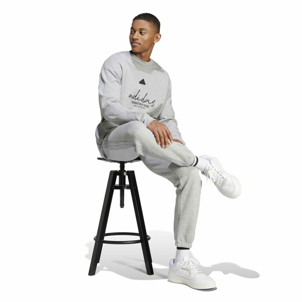 Men’s Sweatshirt without Hood Adidas Brand Love French Terry Grey