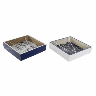 Napkin holder DKD Home Decor Metal White Navy Blue MDF Wood (2 pcs)