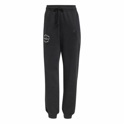 Long Sports Trousers Adidas Signature Graphic Print Fleece Loose Black Lady