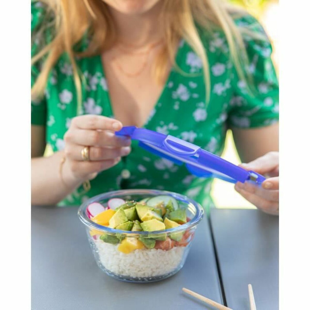 Set of Stackable Hermetically-sealed Kitchen Containers Pyrex Blue 0,7 L 3 Pieces