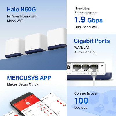 Access point Mercusys Halo H50G White 1300 Mbps Mesh (3 Units)