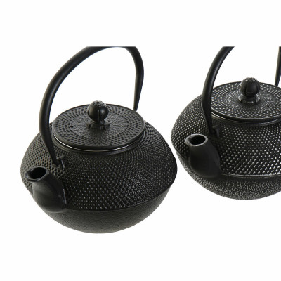 Teapot DKD Home Decor Black Silver Iron (18.5 x 16 x 17 cm) (2 pcs) (1200 ml)