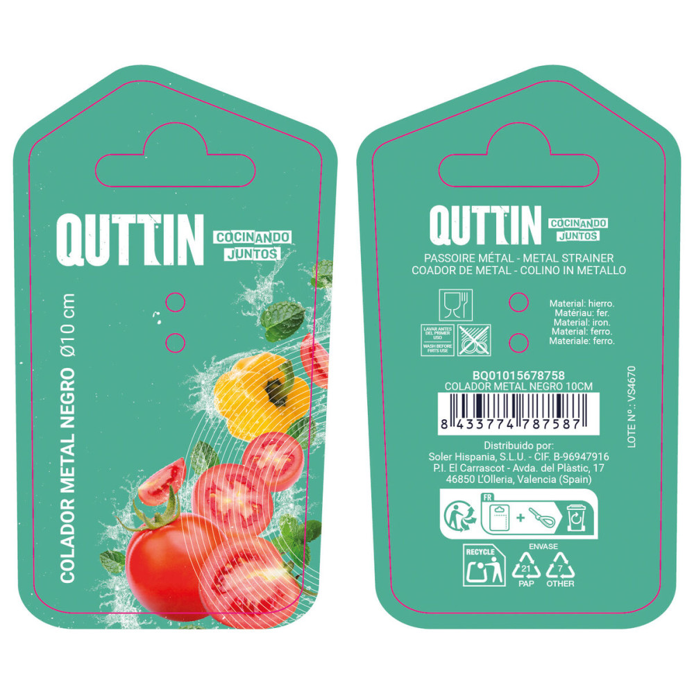 Strainer Quttin Black Metal Ø 10 cm (24 Units)