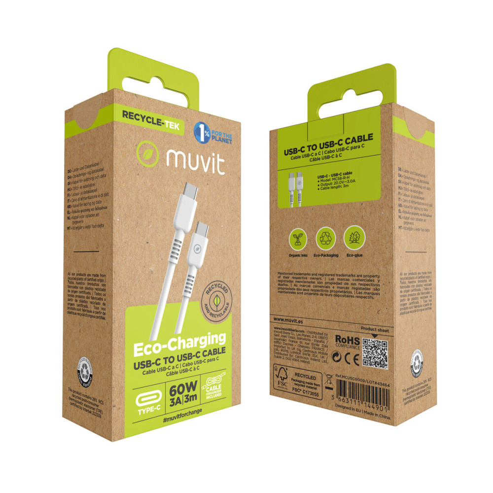 USB-C to USB-C Cable Muvit for Change White 3 m