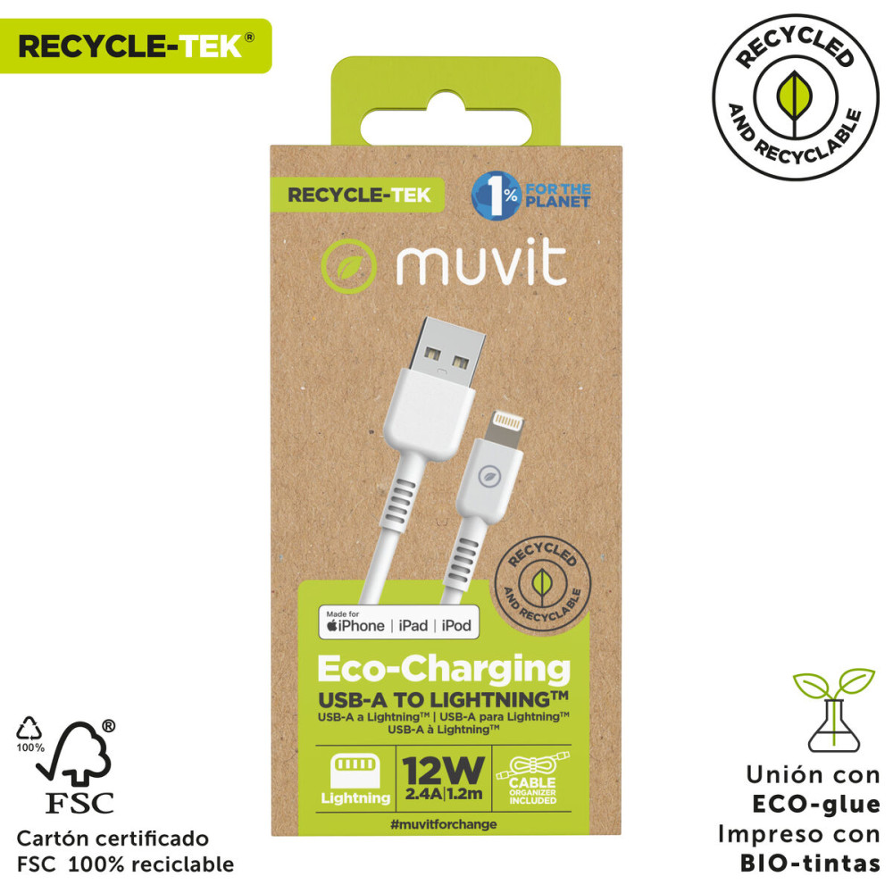 USB to Lightning Cable Muvit for Change White 1,2 m