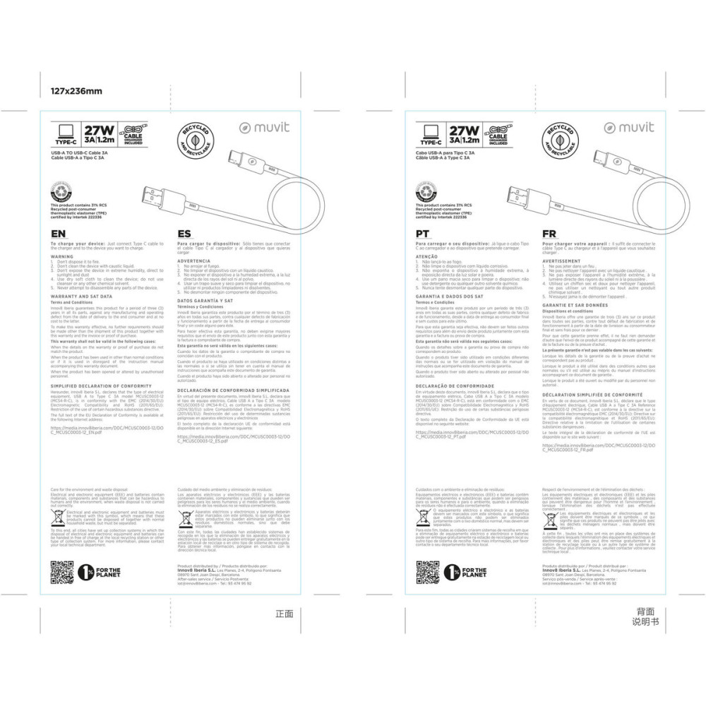 USB to Lightning Cable Muvit for Change Black 1,2 m