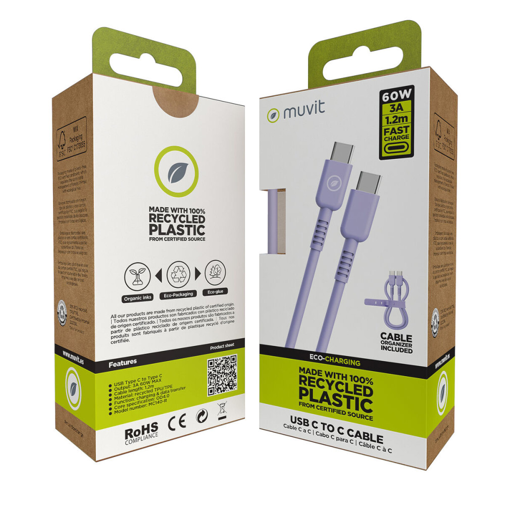 USB-C to USB-C Cable Muvit for Change Lavendar 1,2 m