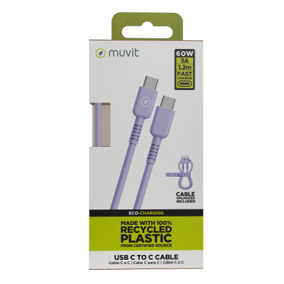 USB-C to USB-C Cable Muvit for Change Lavendar 1,2 m