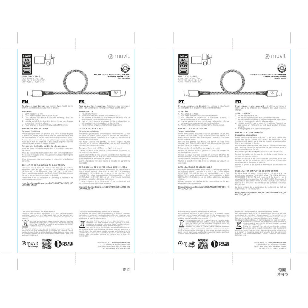USB-C to USB-C Cable Muvit for Change Black 1,2 m