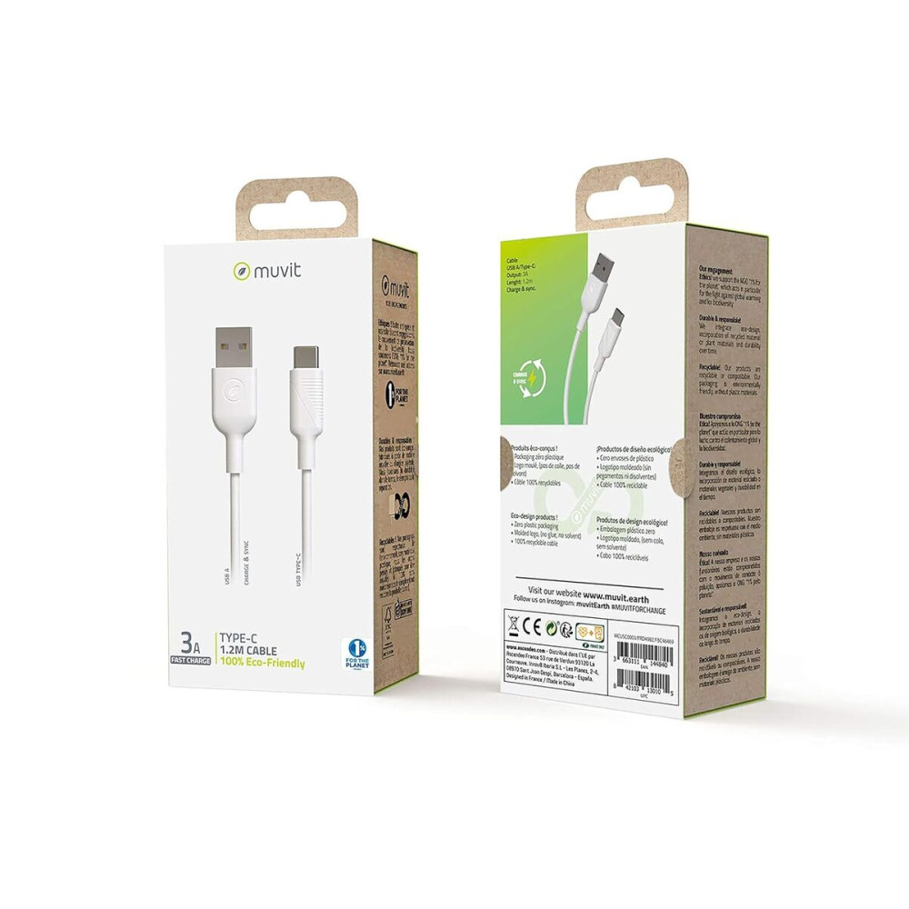 USB A to USB-C Cable Muvit White 1,2 m