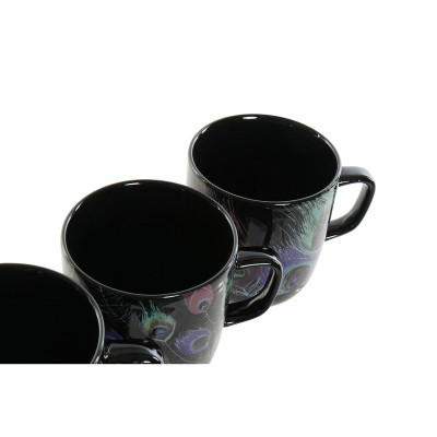 Mug DKD Home Decor Porcelain Black Pink (11.5 x 8.5 x 10 cm) (3 pcs) (380 ml)