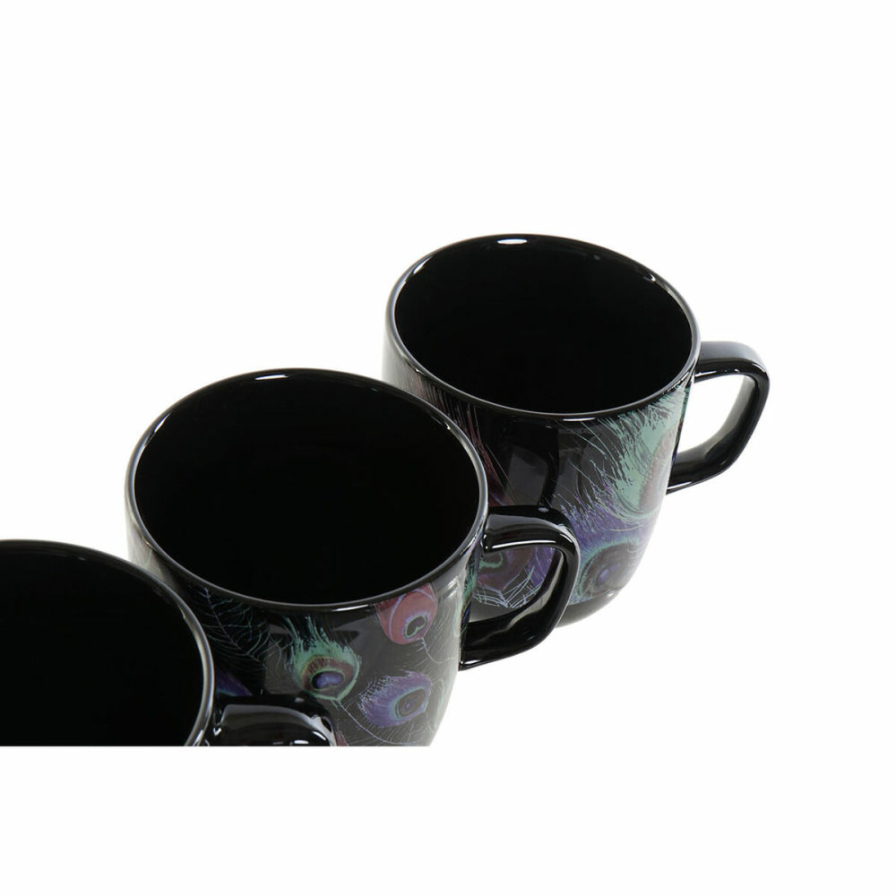 Mug DKD Home Decor Porcelain Black Pink (11.5 x 8.5 x 10 cm) (3 pcs) (380 ml)