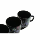 Mug DKD Home Decor Porcelain Black Pink (11.5 x 8.5 x 10 cm) (3 pcs) (380 ml)