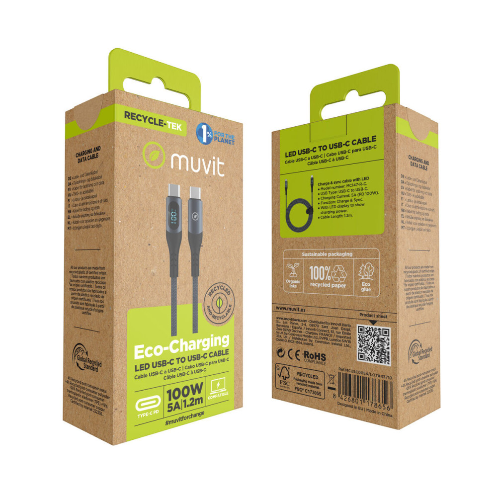 USB-C to USB-C Cable Muvit MC147-R-A Grey
