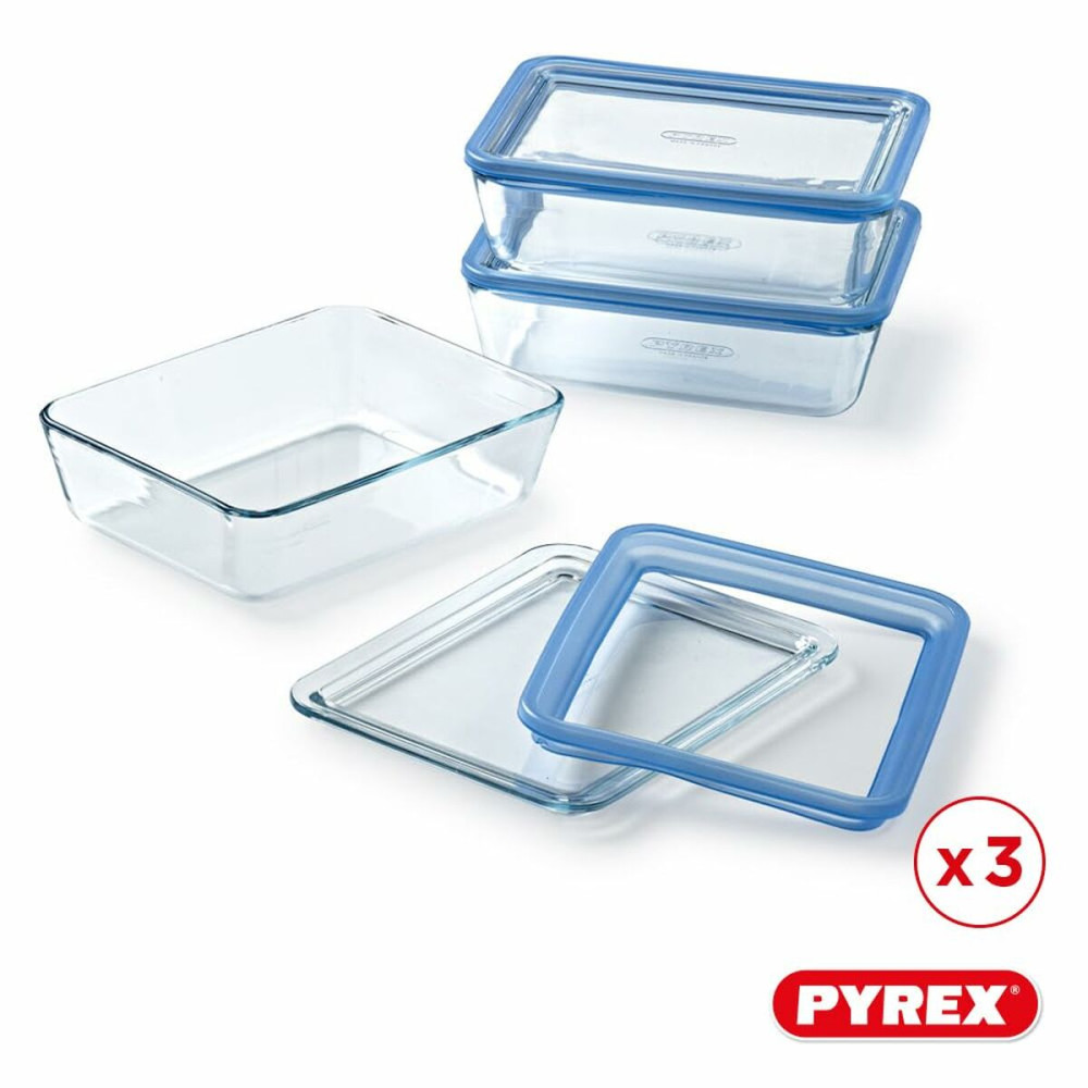 Set of lunch boxes Pyrex Blue Transparent 2,6 L 3 Pieces