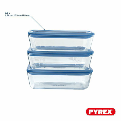 Set of lunch boxes Pyrex Blue Transparent 2,6 L 3 Pieces