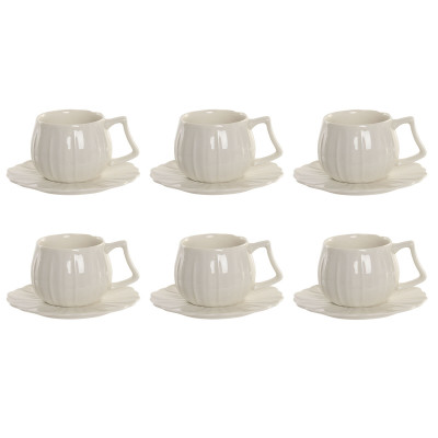 Set of 6 Cups with Plate Home ESPRIT White Porcelain 120 ml