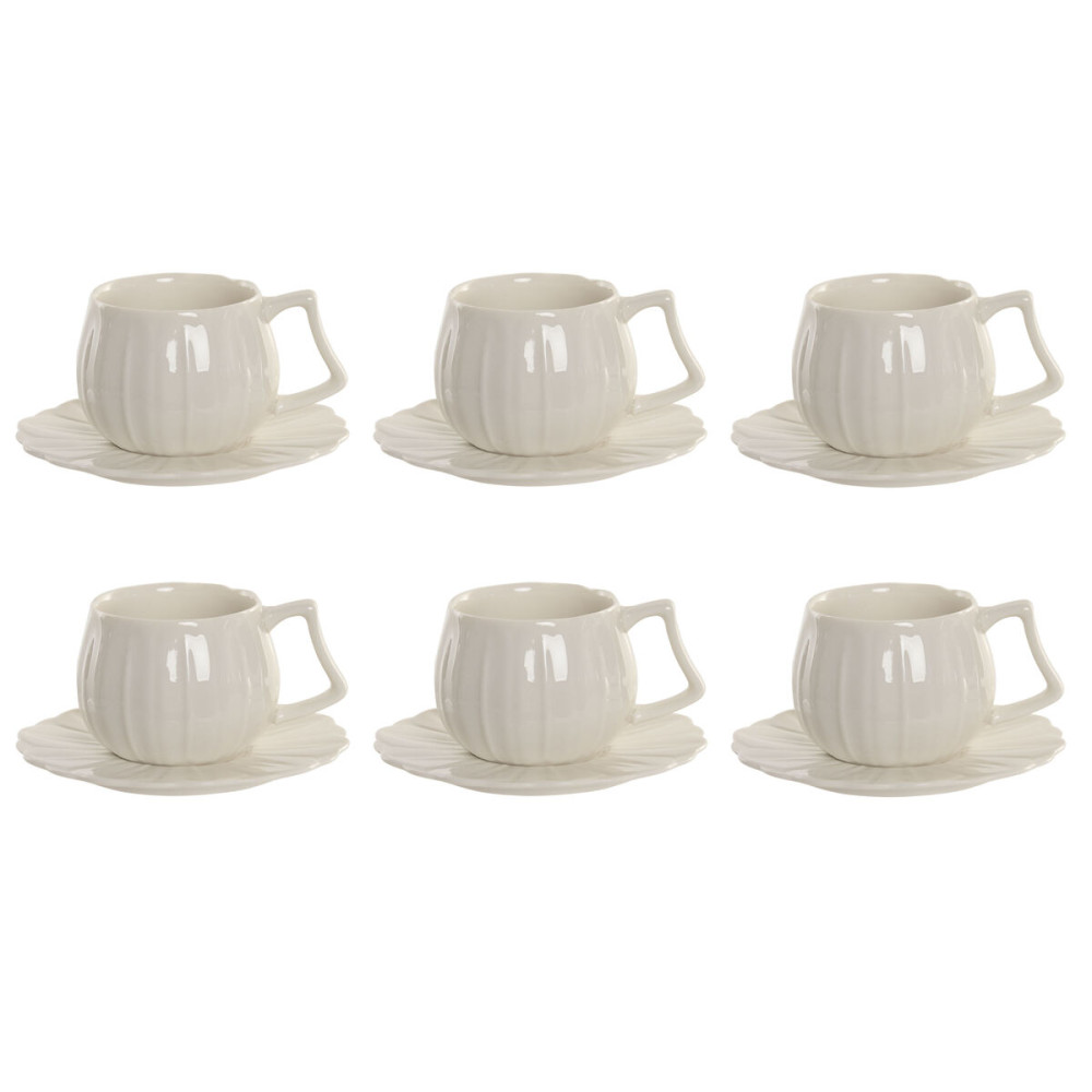Set of 6 Cups with Plate Home ESPRIT White Porcelain 120 ml