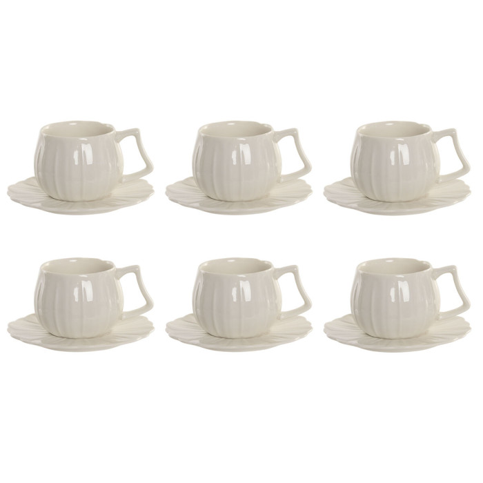 Set of 6 Cups with Plate Home ESPRIT White Porcelain 120 ml
