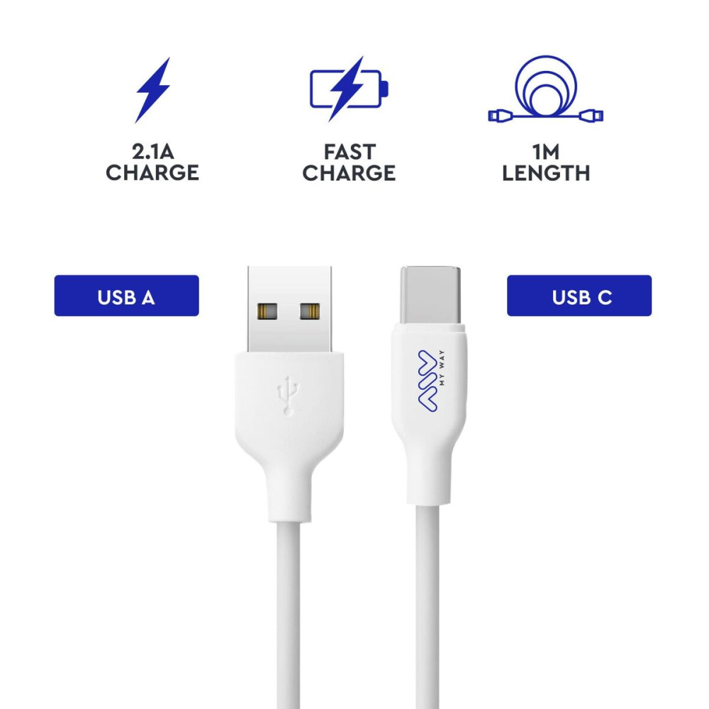 USB A to USB-C Cable Myway White Black 1 m