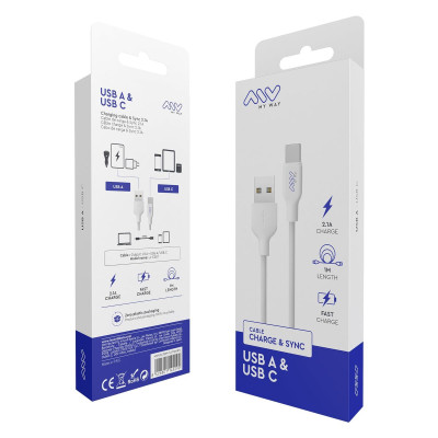 USB A to USB-C Cable Myway White Black 1 m