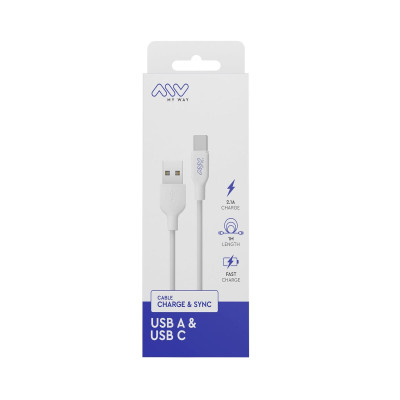 USB A to USB-C Cable Myway White Black 1 m