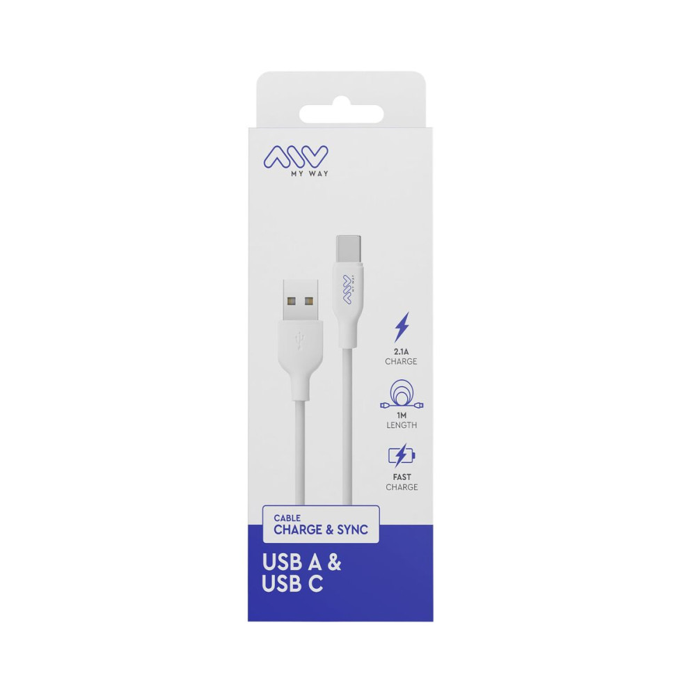 USB A to USB-C Cable Myway White Black 1 m