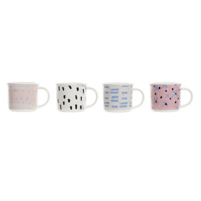 Mug DKD Home Decor Black Blue Pink White Stoneware (310 ml) (4 Units)