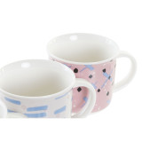 Mug DKD Home Decor Black Blue Pink White Stoneware (310 ml) (4 Units)