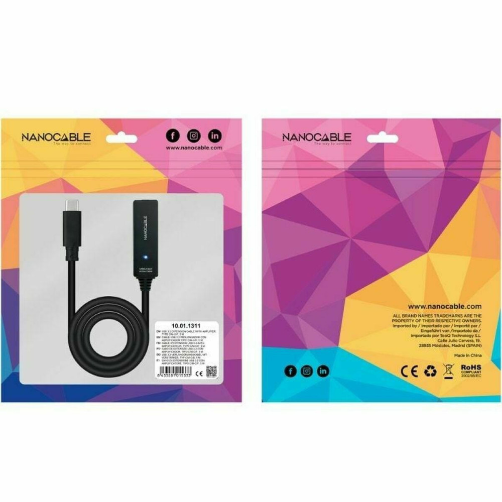 USB Cable NANOCABLE USB 3.2 amplif. C/M-C/H 5m Black 5 m