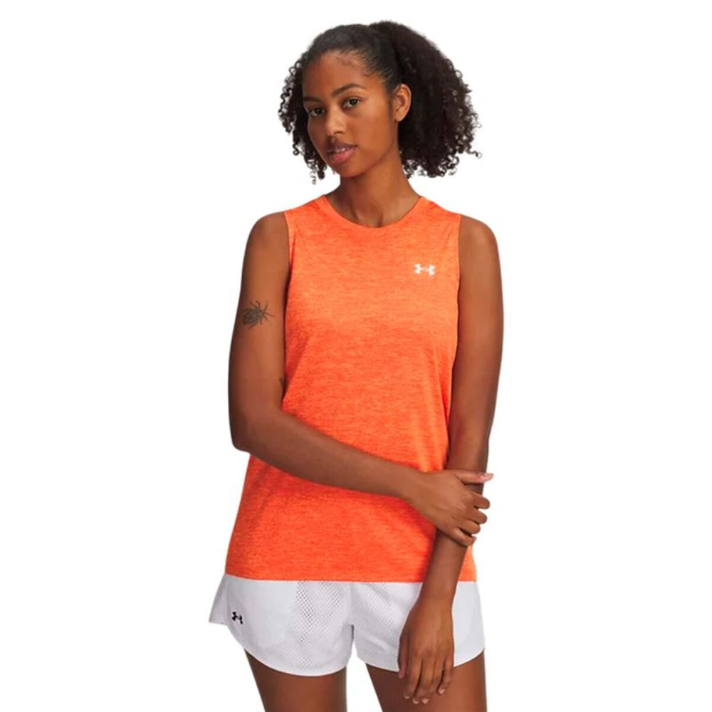Women's Sleeveless T-shirt Under Armour Tech Tank Twist Orange Fitness