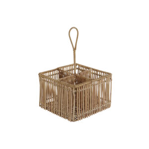 Cutlery basket DKD Home Decor Brown Iron Rattan Tropical 19 x 19 x 30 cm